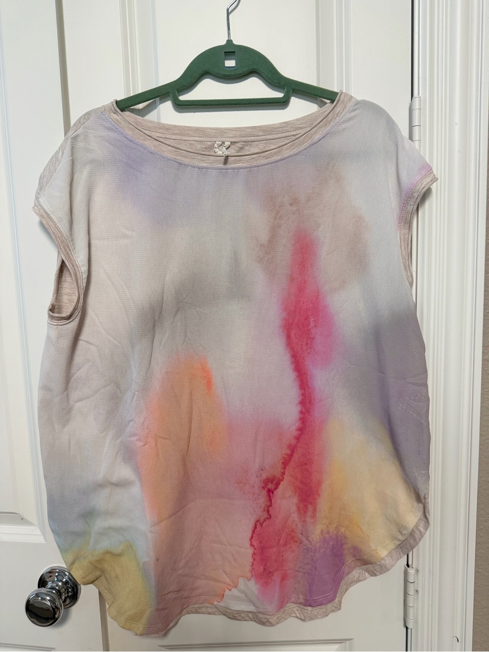 By Anthropologie Watercolor Tie Dye Cutout Shoulder Top Sz L